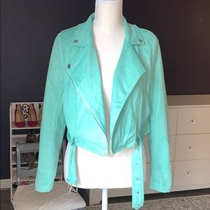 🦊 Missguided US 4 mint green moto jacket cropped